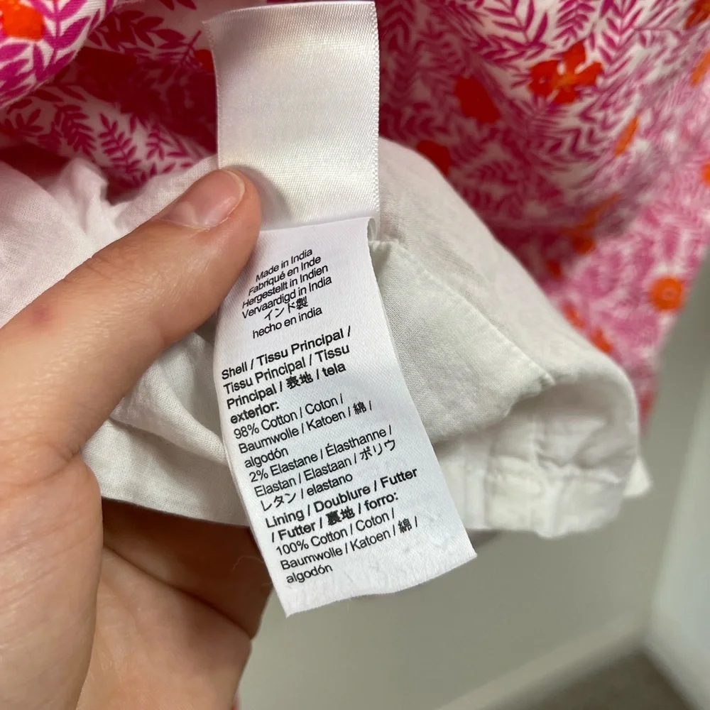 JCrew Floral Print Tiered Ruffle Sleeveless Pink Orange Cotton Dress Sz 0 - Picture 13 of 15